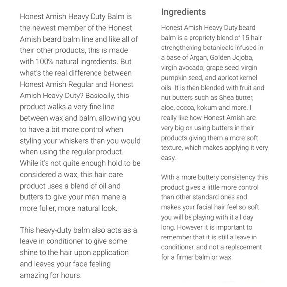 Honest Amish Conditioning Beard Balm 2oz - Picture 3 of 7